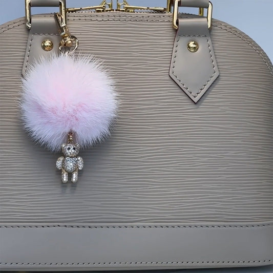 Bag pendant ✧Bag jewelry ✧ Bag charm ✧ Teddy pompom bobble ✧ rose