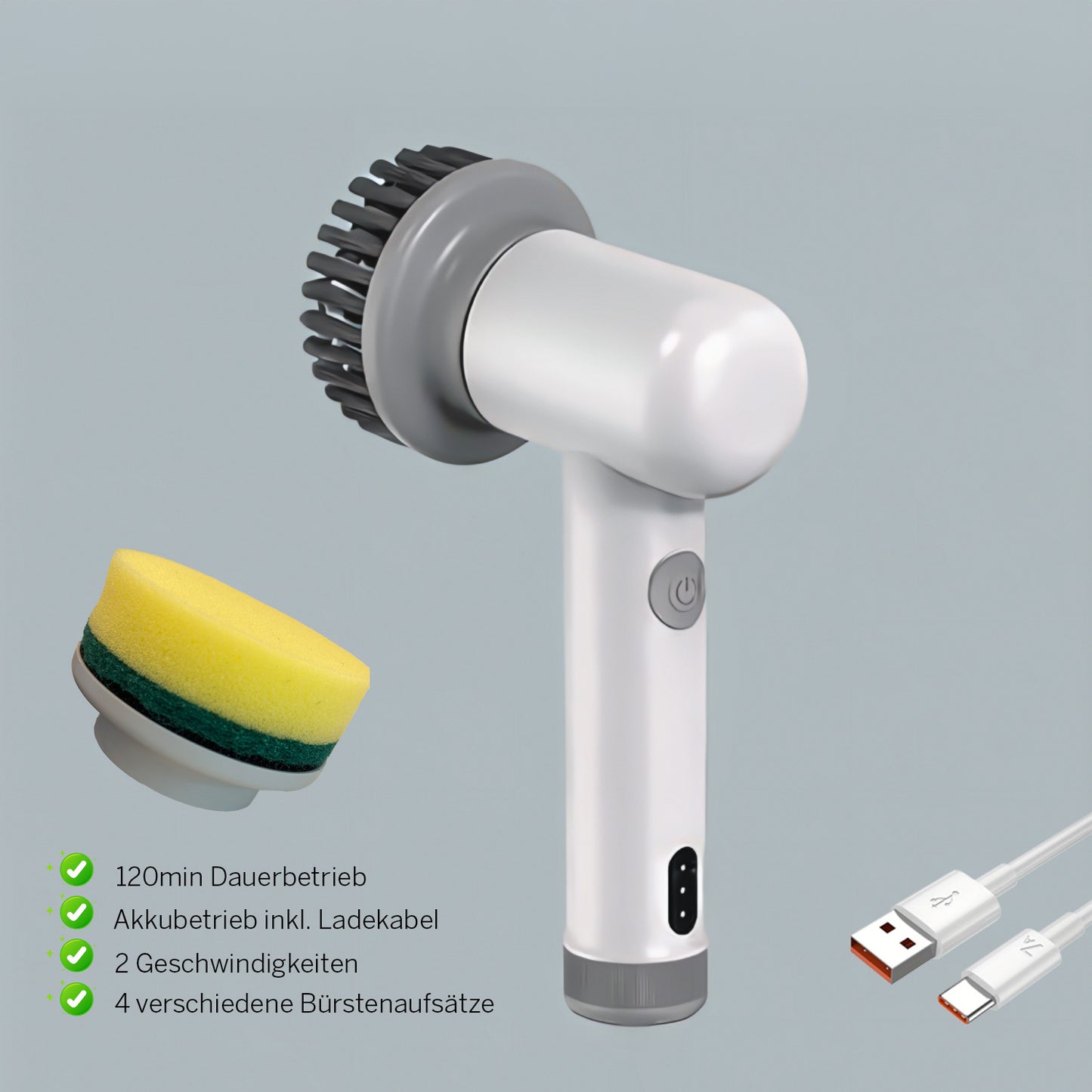Easy Brush 2.0 ✧ elektrische Reinigungsbürste ✧ inkl. 2 Bürstenaufsätzen (Schwamm & Bürste)